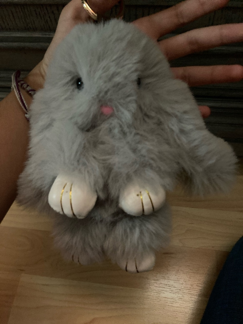 Source Unknown Grey Plush Bunny Keychain with Pink Nose